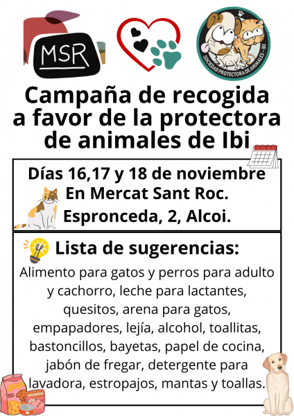 Campaña recogida - Protectora animales de Ibi