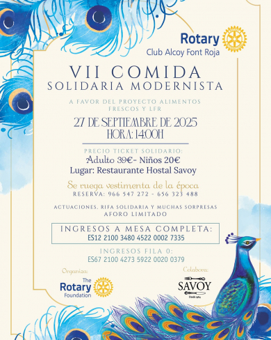 Rotary Club Alcoy Font Roja invita a colaborar en la VII Comida Solidaria Modernista