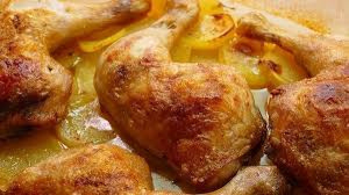 Muslo de pollo al horno con guarnición