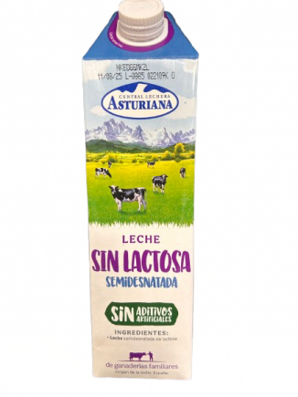 LECHE ASTURIANA SEMIDESNATADA SIN LACTOSA 1L.
