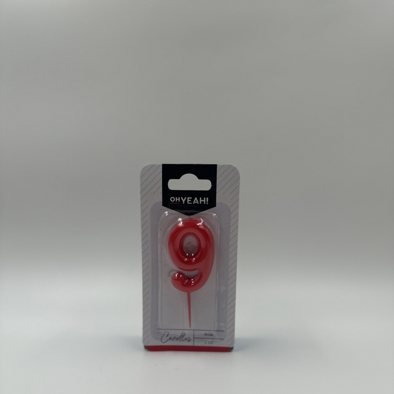 VELA Nº 9 ROJA 5CM CERA 1UD.