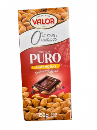 TABLETA CHOCOLATE VALOR PURO ALMENDRA 0% AZUCAR 150g 