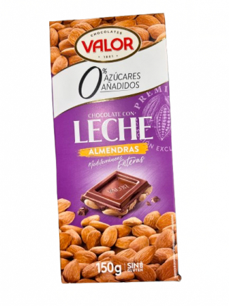 TABLETA CHOCOLATE VALOR CON LECHE ALMENDRA 0%AZUCAR 150g  
